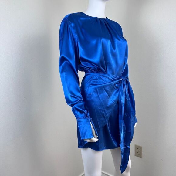 Hello Molly Swift And Clean Women Size 6 Blue Satin Mini NEW Dress Long Sleeve - Picture 9 of 16